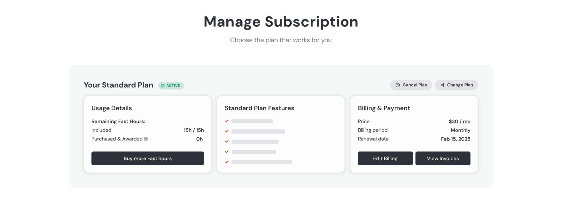 Экран Manage Subscription в аккаунте Midjourney